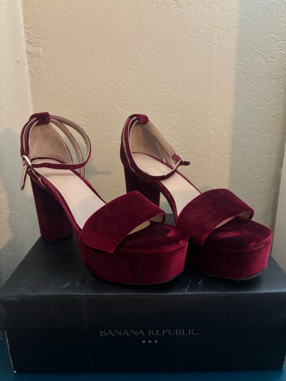 Banana Republic Deep Wine Velvet Platform Sandals